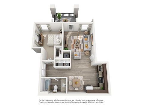Floor plan for 1 bed, 1 bath, 715 sqft